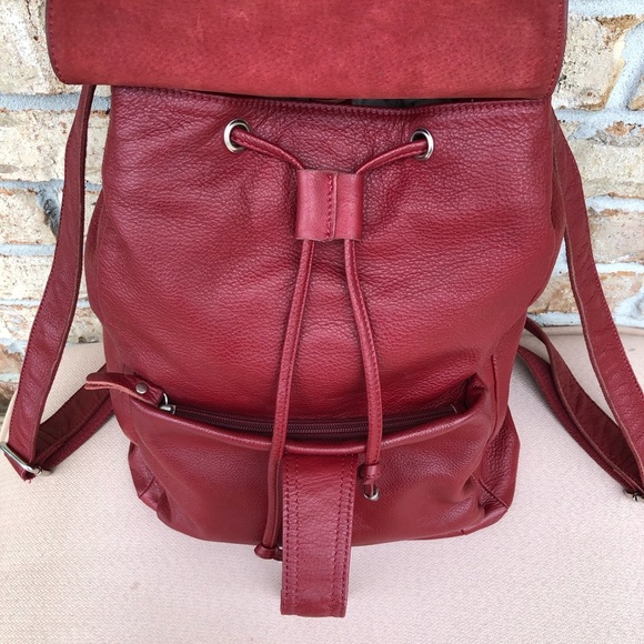 Amerileather Miles  (#1513-025) Leather Red Multi Pockets Versatile Backpack - Picture 3 of 16